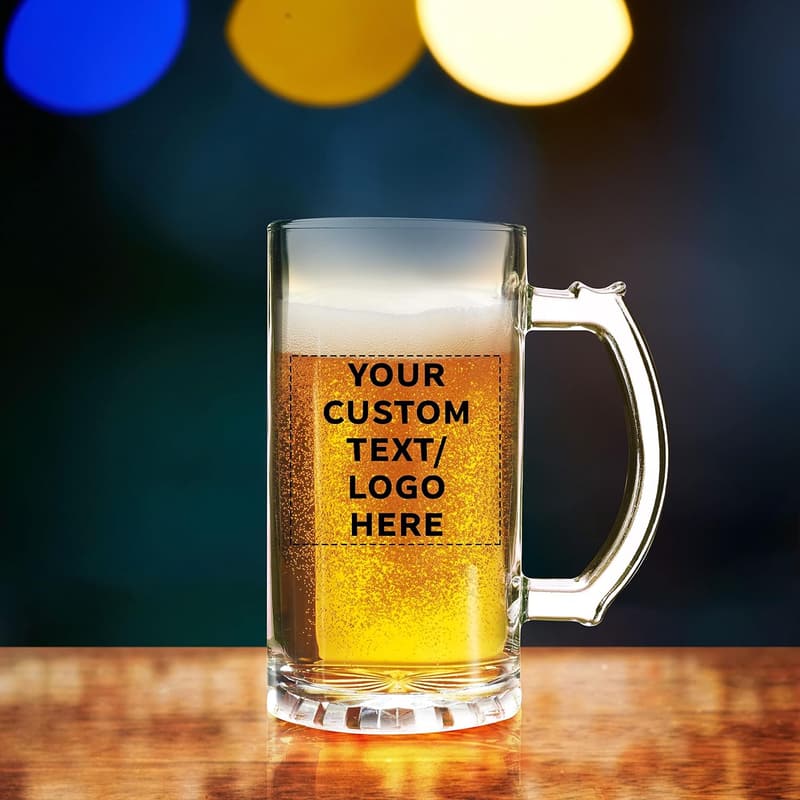 Personalized 16 oz. Glass Beer Mugs Set of 10 for Weddings
