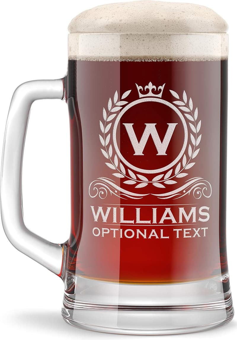 Engraved Monogram Beer Mug - 16 oz Gift for Dad