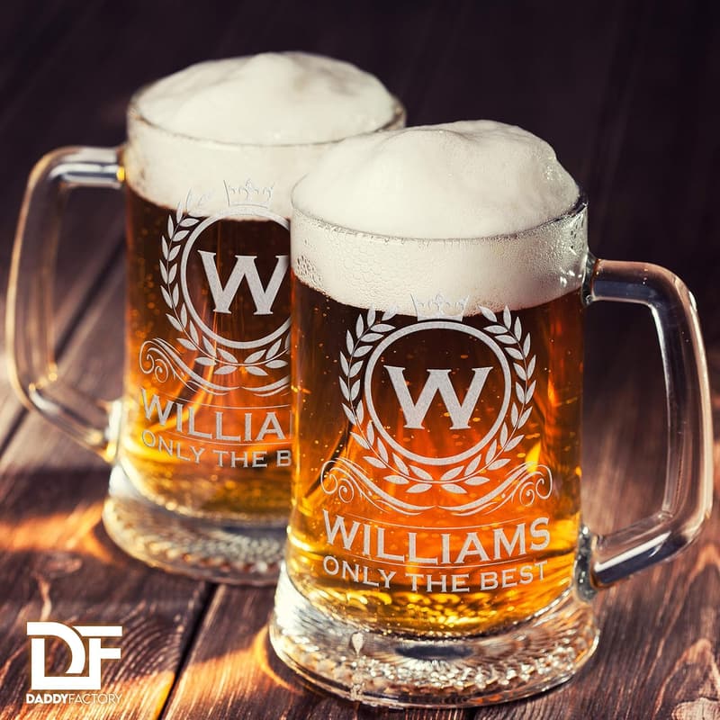 Engraved Monogram Beer Mug - 16 oz Gift for Dad