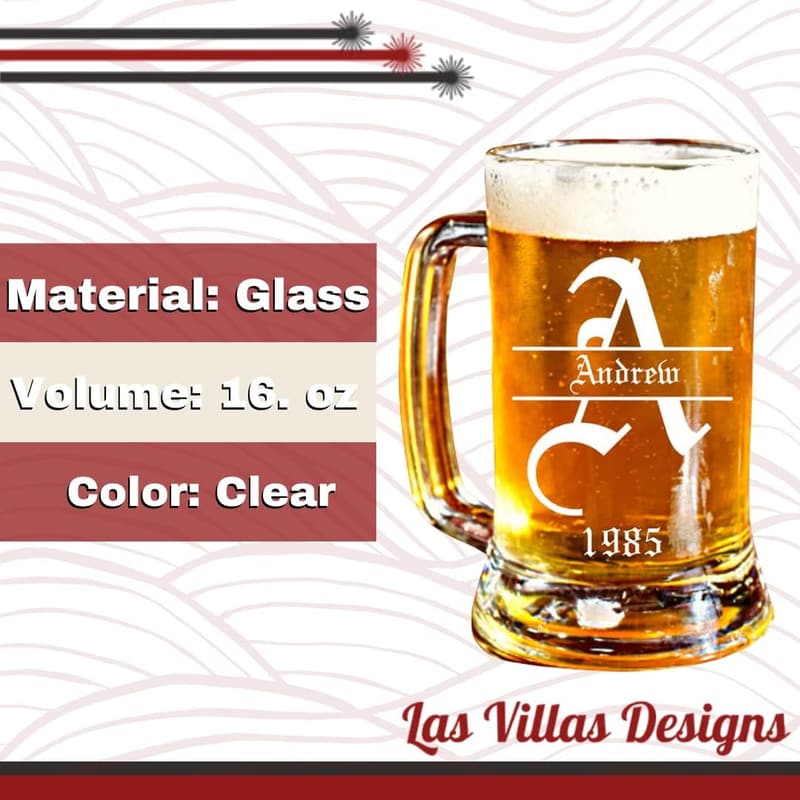 Custom Sports Letter Beer Mug - 16 oz Clear Glass