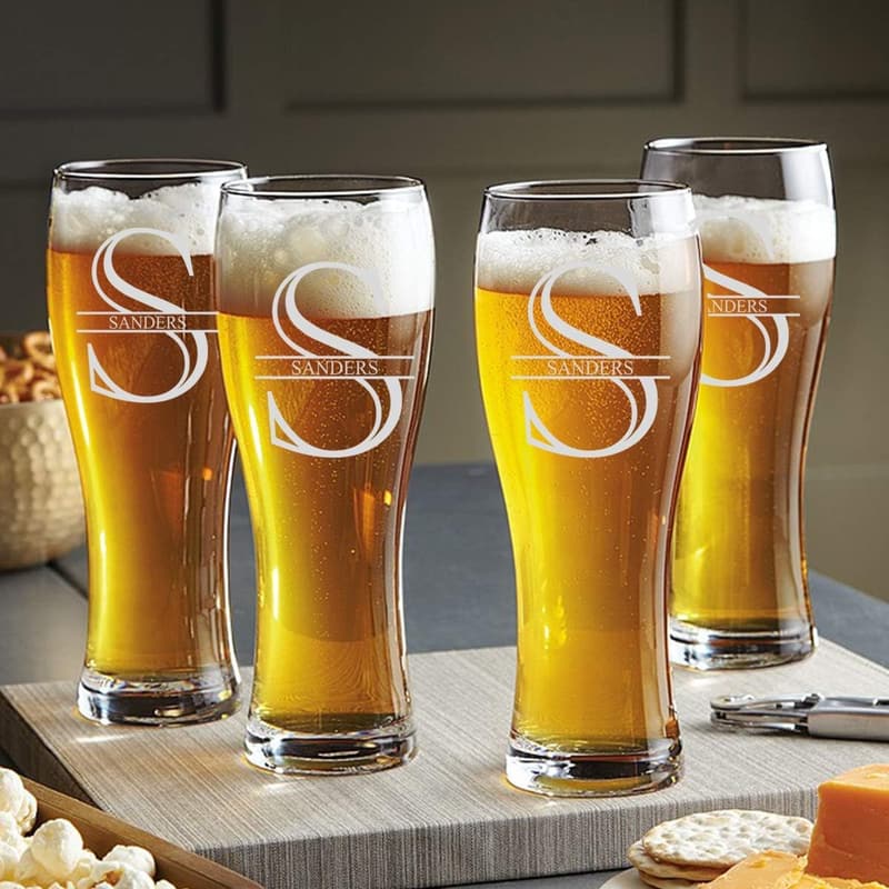Personalized Beer Glass Set with Engraved Coasters for Men