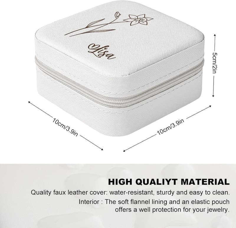 Personalized Travel Jewelry Box with Name & Birth Flower