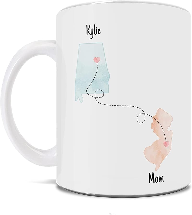 Personalized Long-Distance Coffee Mug – Choose 4 States, 11 oz