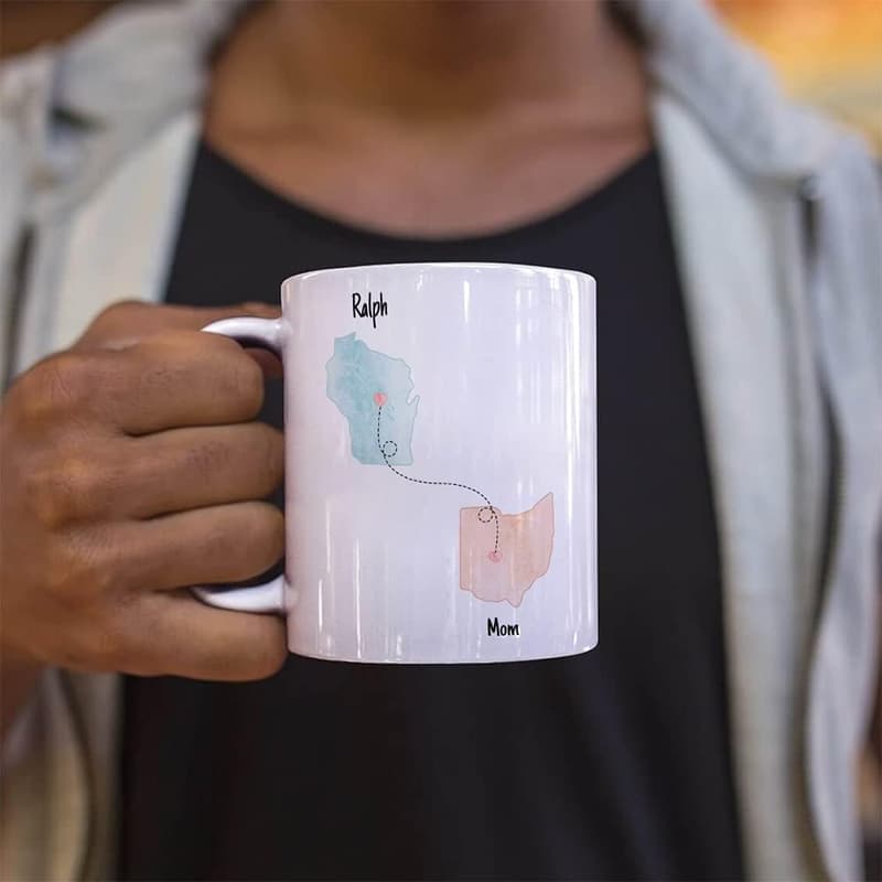 Personalized Long-Distance Coffee Mug – Choose 4 States, 11 oz
