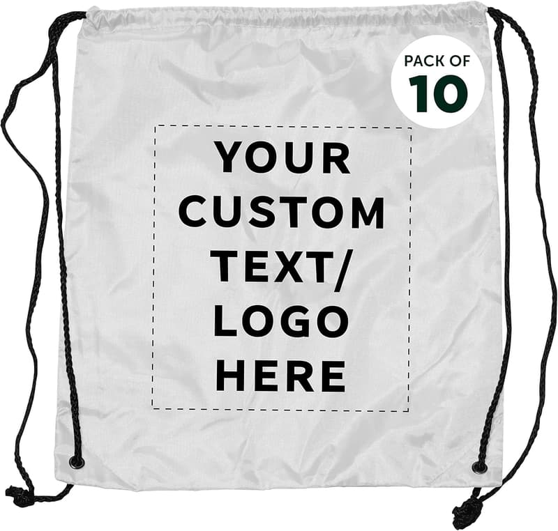 Personalized Set of 10 Classic Drawstring Bags for Travel & Gym