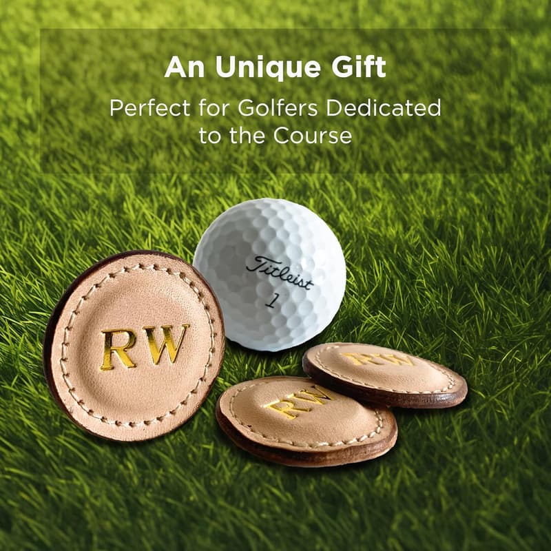 Father’s Day Personalized Golf Ball Markers Set - Monogrammed Leather