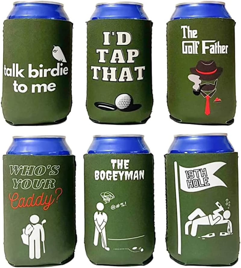 Golf Themed Coozies - Premium Neoprene, 6 Pack Gift for Golfers