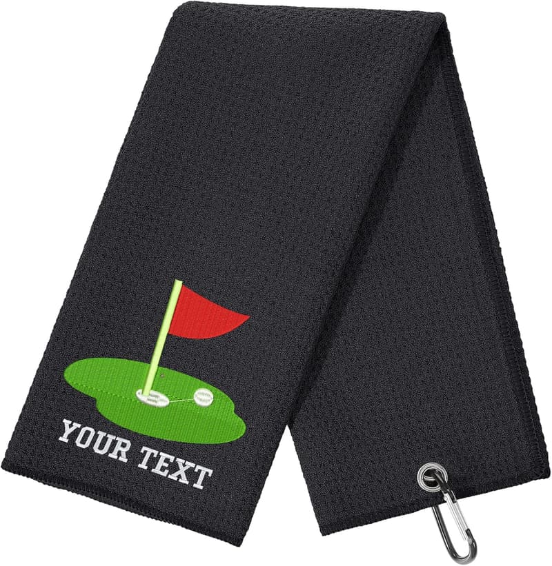 Personalized Golf Towel with Clip - Embroidered Microfiber