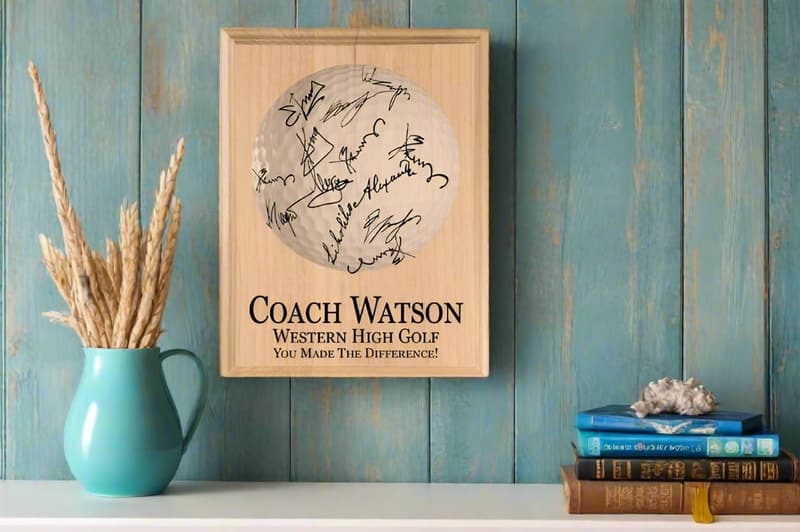 Team Signable Golf Coach Plaque - Solid Wood Gift
