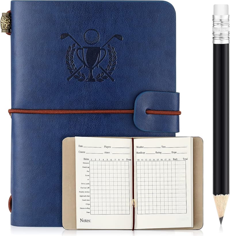 Golf Scorecard Book with Pencil - Leather Notebook for Men