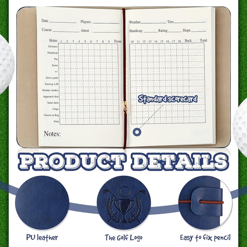 Golf Scorecard Book with Pencil - Leather Notebook for Men