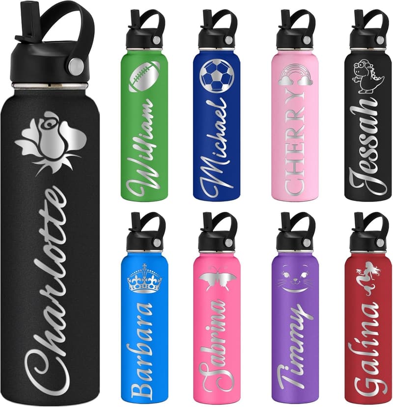 Personalized Stainless Steel Water Bottle with Straw Lid