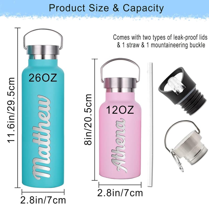 Customized 12/26oz Insulated Water Bottle with Engraved Name