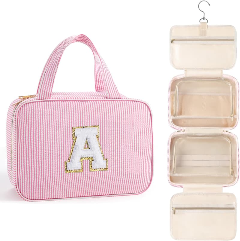 Personalized Pink Hanging Toiletry Bag for Women & Teens