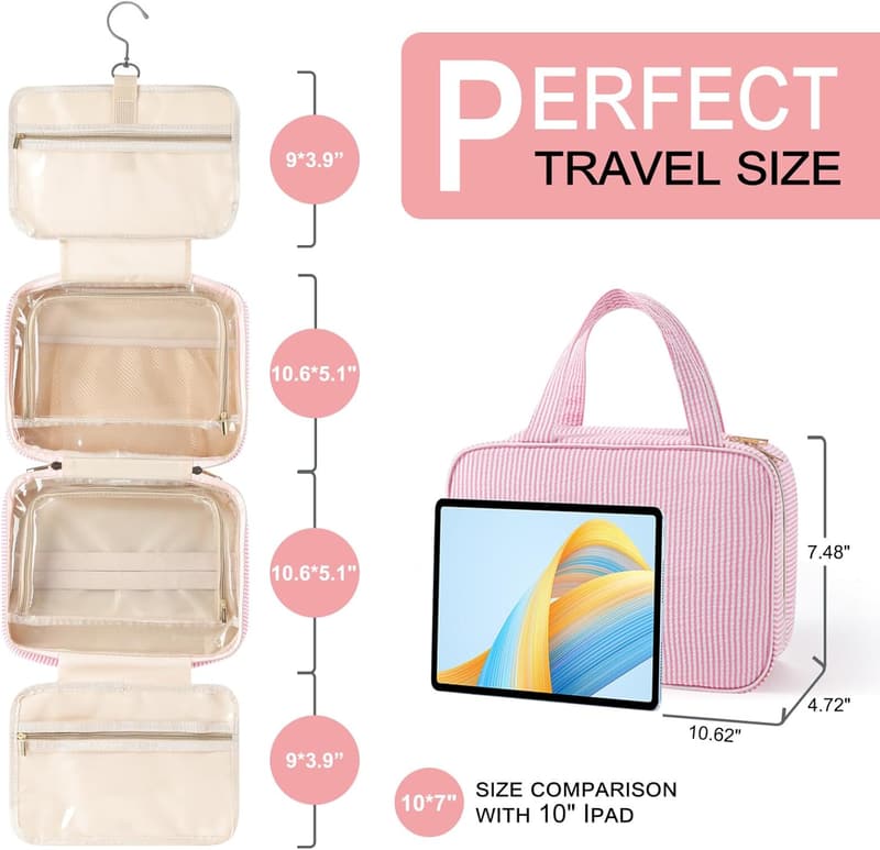 Personalized Pink Hanging Toiletry Bag for Women & Teens