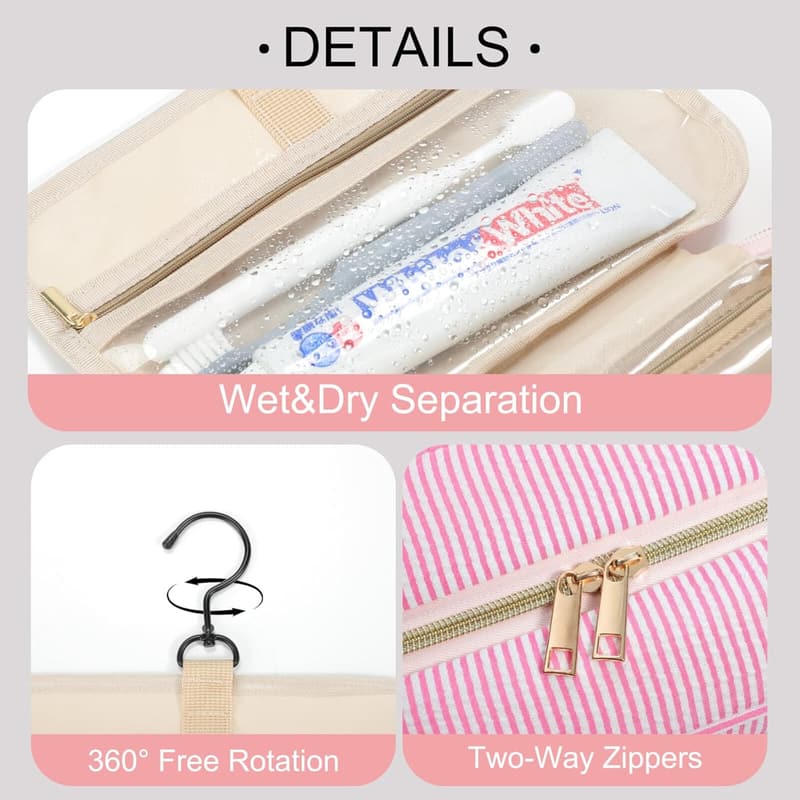Personalized Pink Hanging Toiletry Bag for Women & Teens
