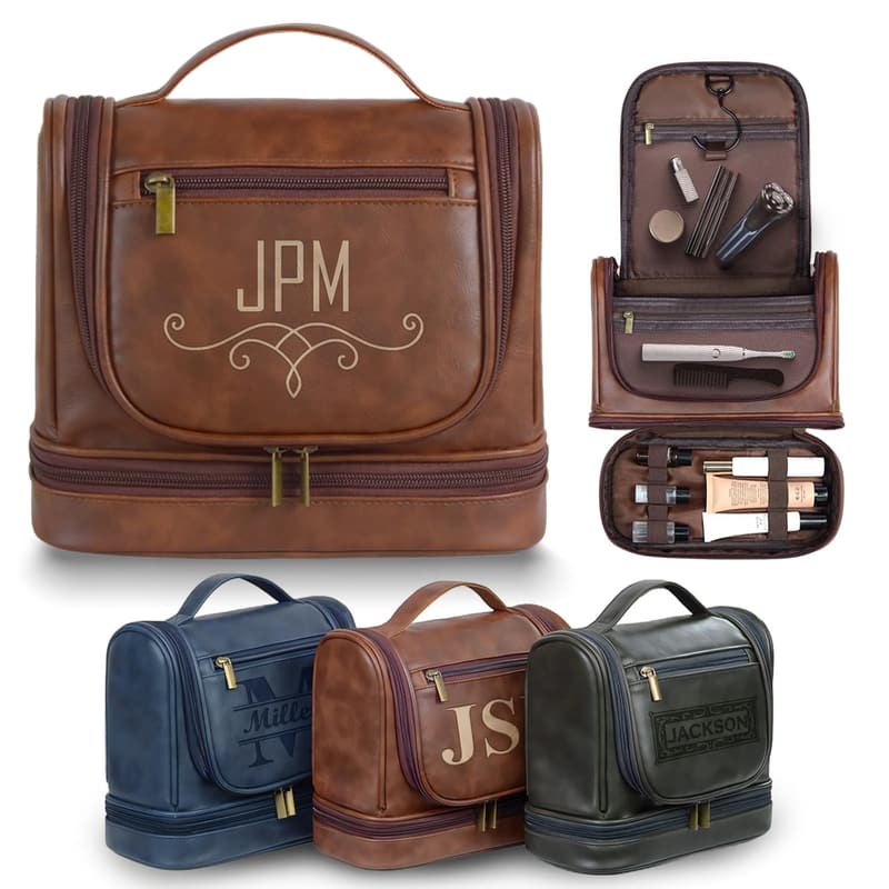 Personalized PU Leather Toiletry Bag for Men - Travel Kit