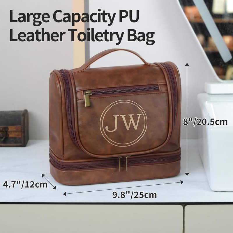 Personalized PU Leather Toiletry Bag for Men - Travel Kit