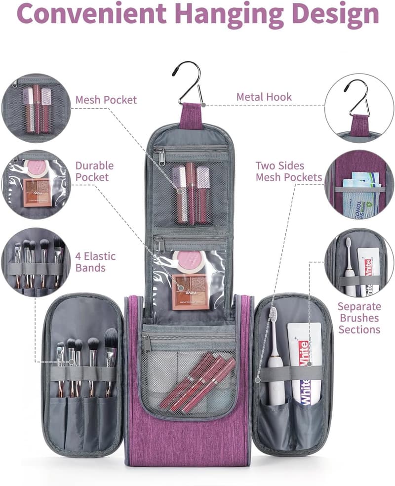 Travel Makeup Organizer Bag for Women - Dark Purple