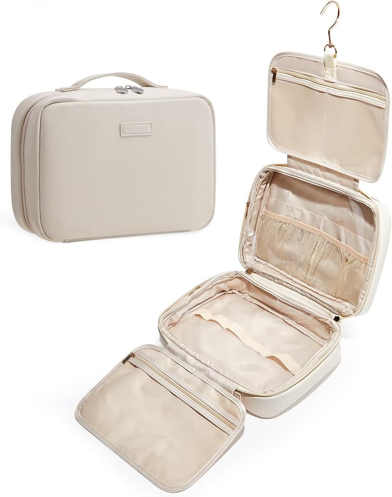 Travel Makeup Bag for Women - Waterproof PU Leather Organizer with 4 Compartments