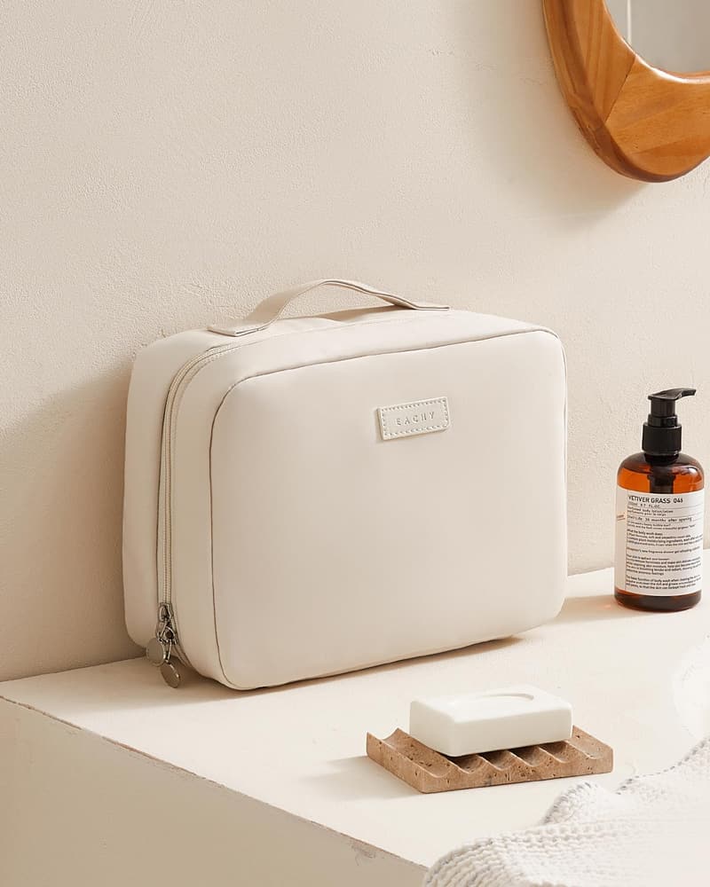 Travel Makeup Bag for Women - Waterproof PU Leather Organizer with 4 Compartments
