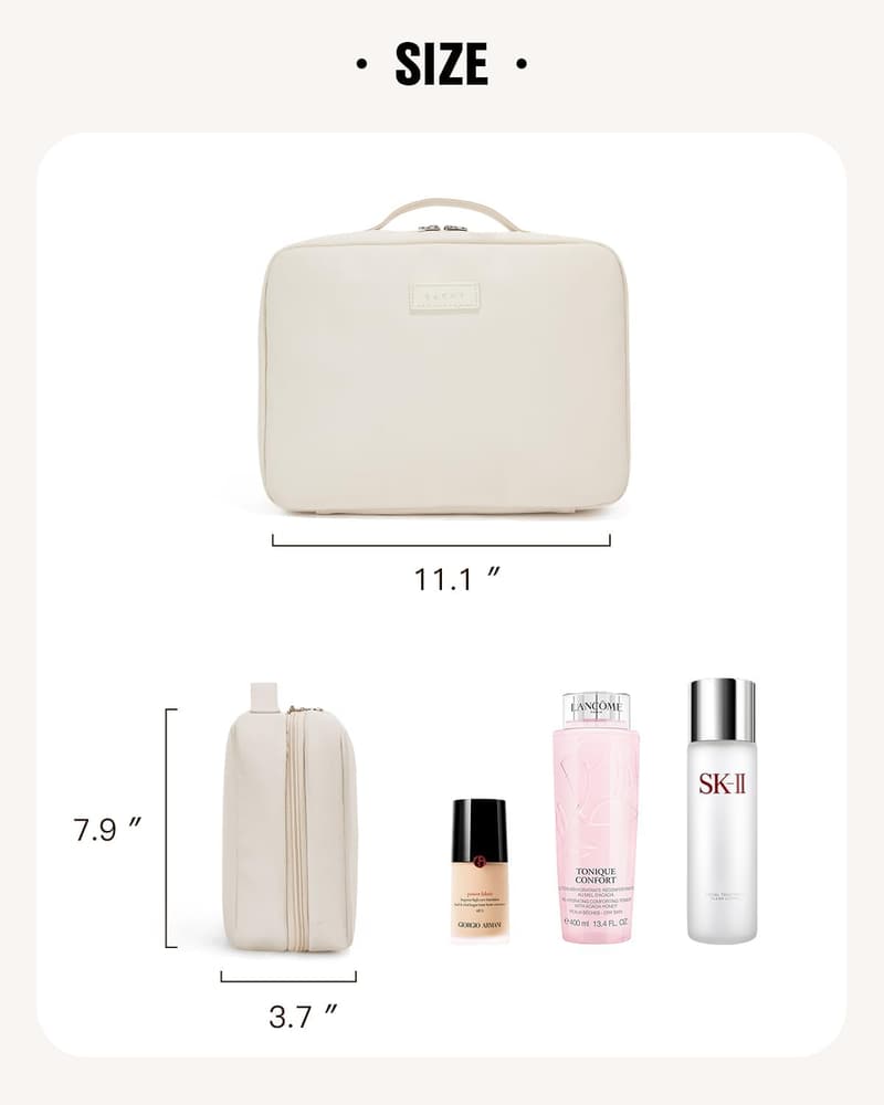 Travel Makeup Bag for Women - Waterproof PU Leather Organizer with 4 Compartments