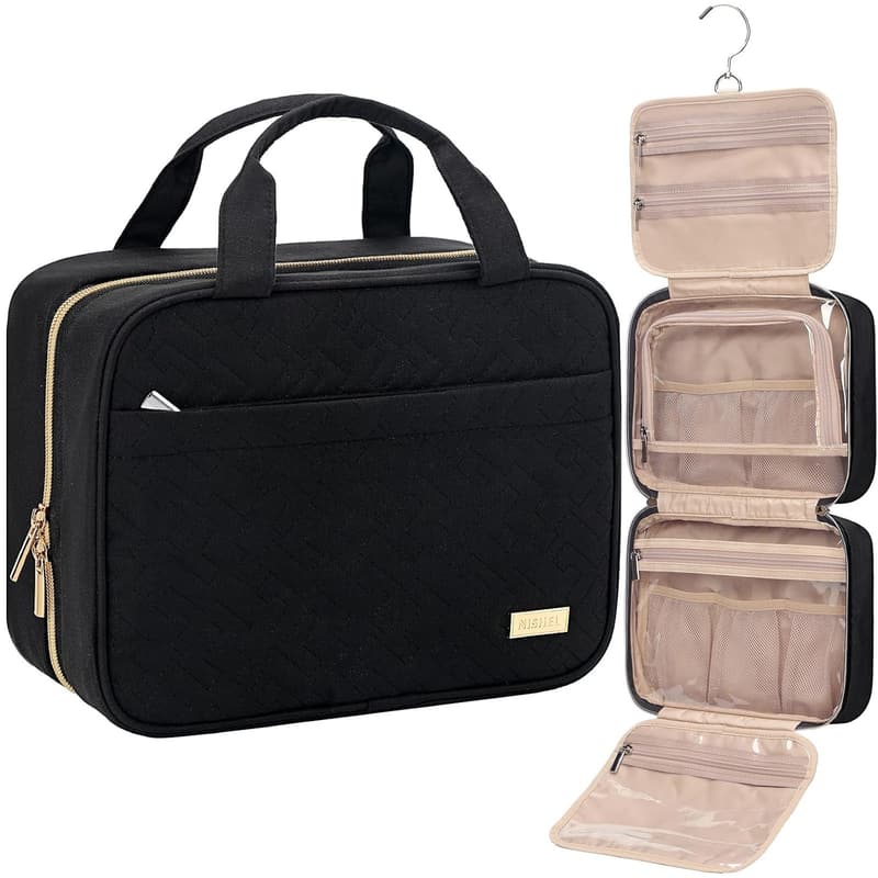 Portable Hanging Toiletry Bag for Women - Travel Organizer, Black