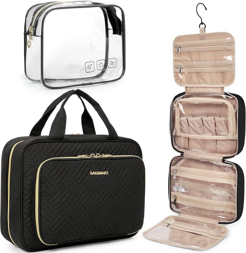 Travel Makeup Organizer with TSA-Approved Transparent Bag - Black