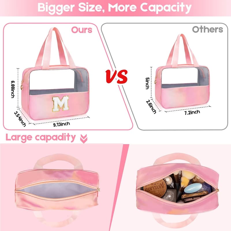 Personalized Pink Clear Makeup Bag Organizer for Women