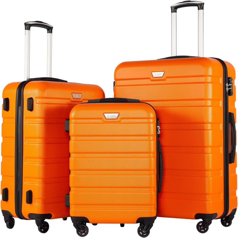 Lightweight Hardshell 3-Piece Luggage Set with TSA Lock - Orange