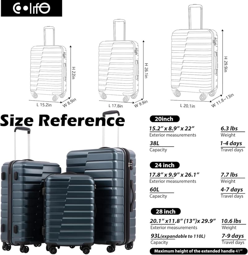Coolife Hardside Carry-On Luggage with TSA Lock and Spinner Wheels