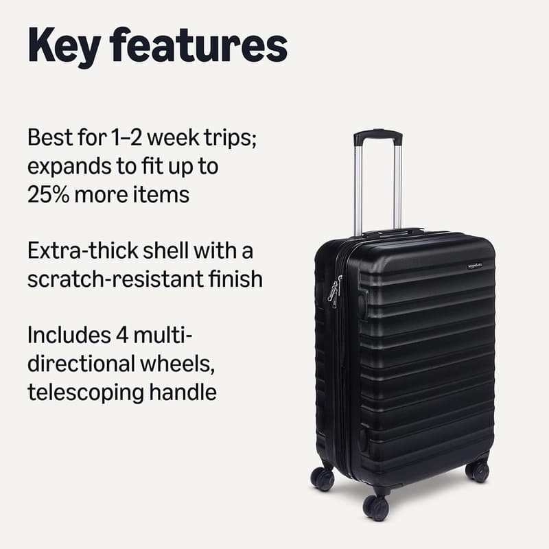 Expandable Black Hardside Checked Luggage with Wheels