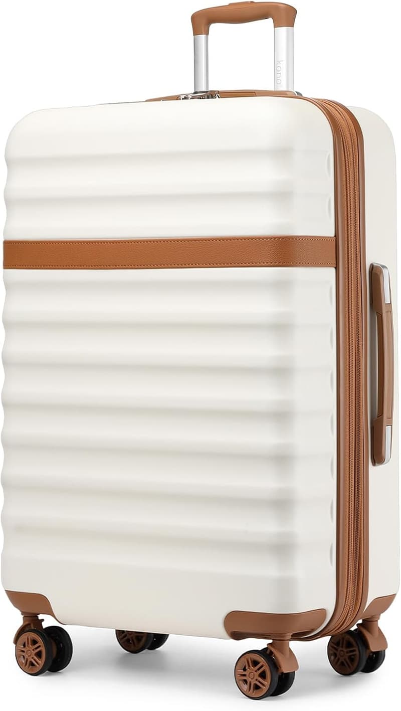 Expandable 28-Inch Checked Luggage with TSA Lock - Cream/Brown