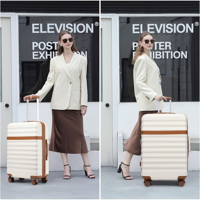 Expandable 28-Inch Checked Luggage with TSA Lock - Cream/Brown
