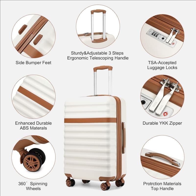 Expandable 28-Inch Checked Luggage with TSA Lock - Cream/Brown