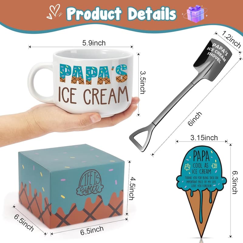Father's Day Papa's Ice Cream Bowl Shovel Set Gift