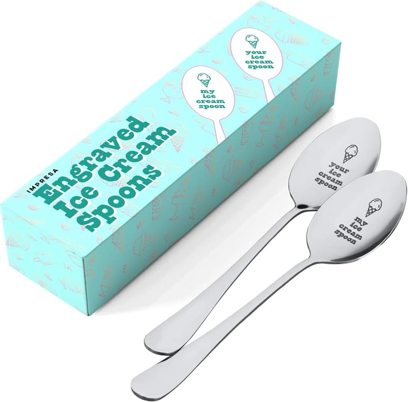 Couples' Engraved Stainless Steel Ice Cream Spoons - 2 Pack