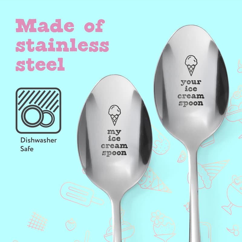 Couples' Engraved Stainless Steel Ice Cream Spoons - 2 Pack