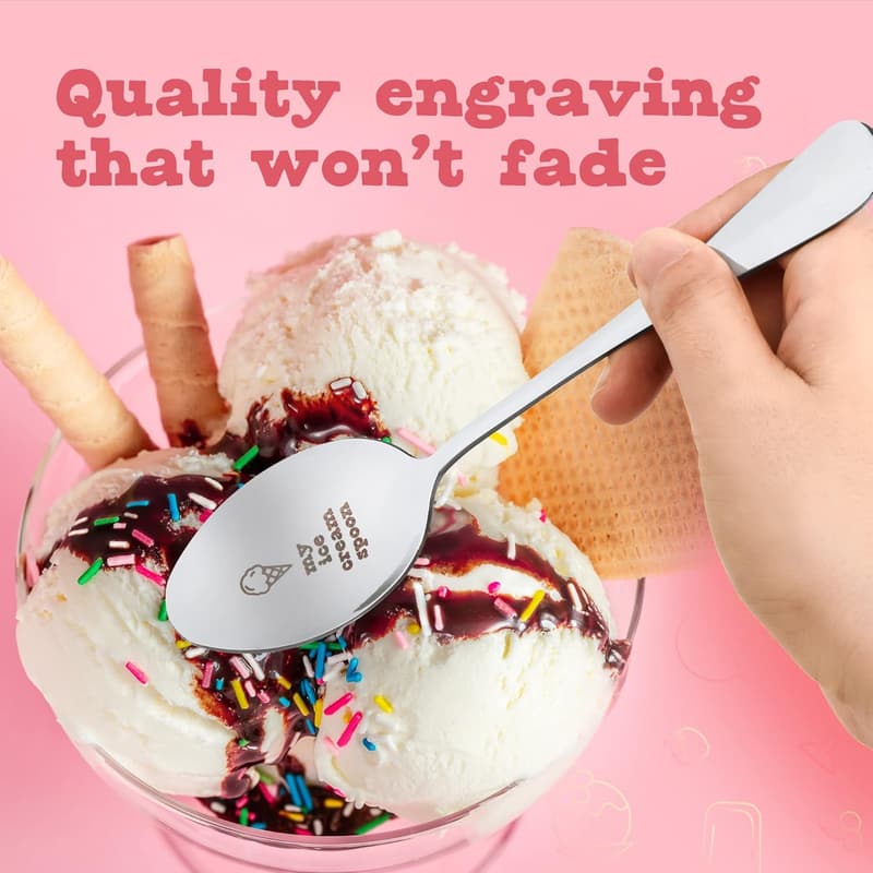 Couples' Engraved Stainless Steel Ice Cream Spoons - 2 Pack