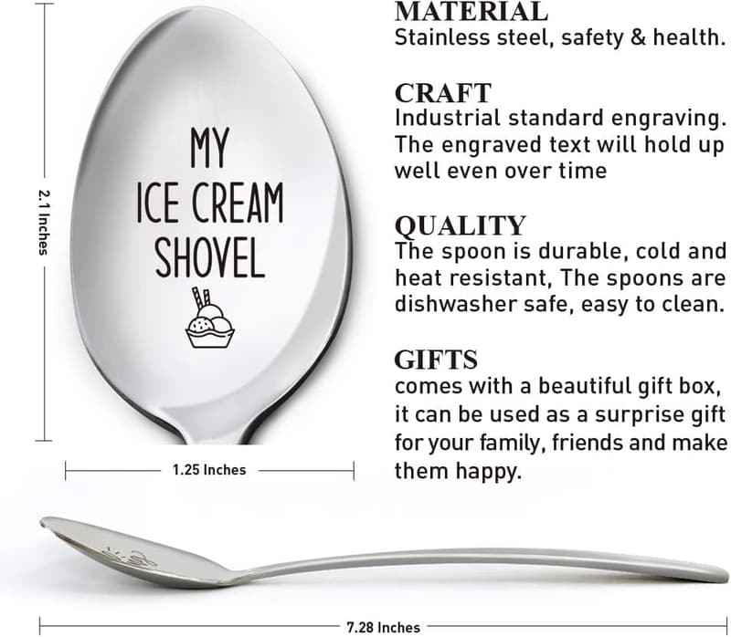 Engraved Stainless Steel Ice Cream Spoon for Birthday Gifts