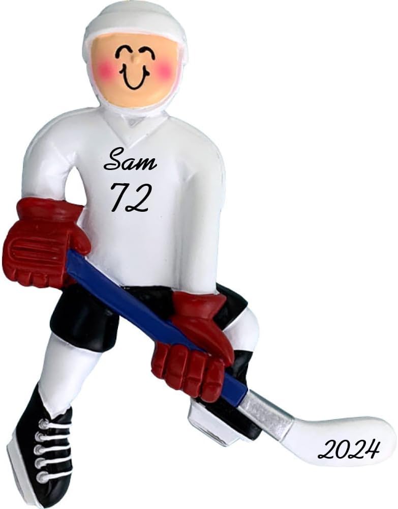 Personalized Ice Hockey Player Ornament - Handpainted Resin
