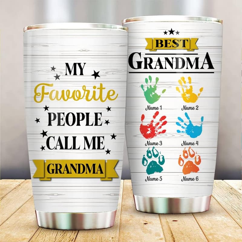 Personalized Colorful Handprint Tumbler for Grandparents