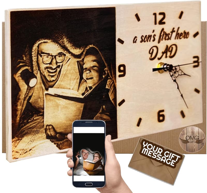 Father's Day Personalized Wood-Burned Desk Clock for Dad