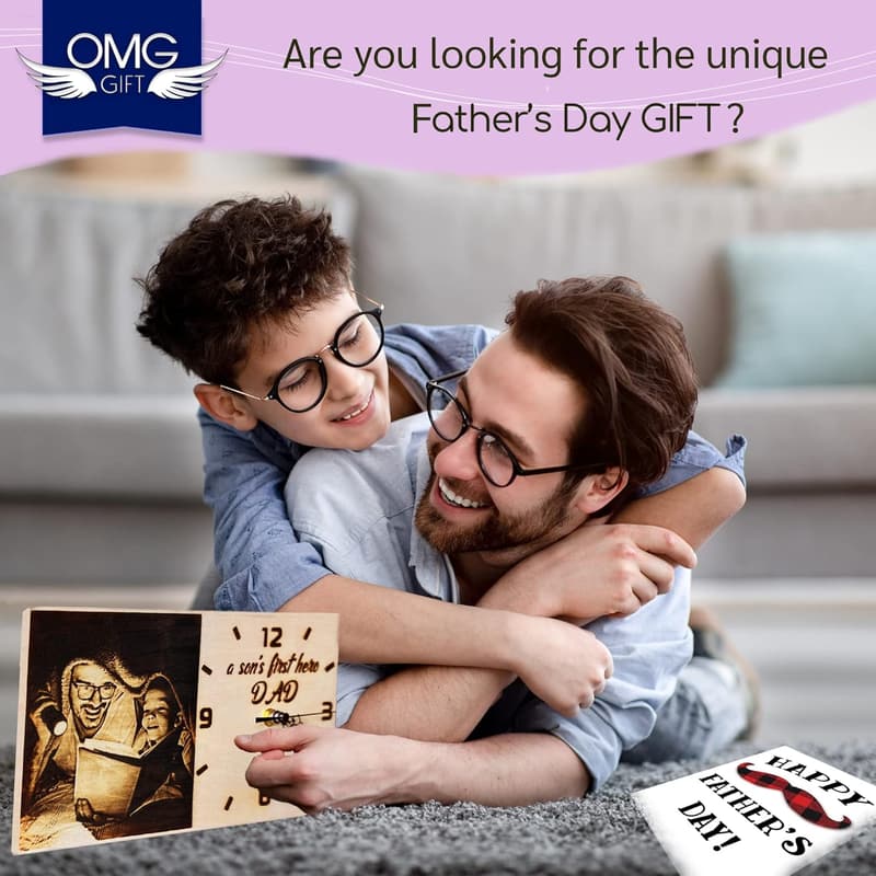 Father's Day Personalized Wood-Burned Desk Clock for Dad