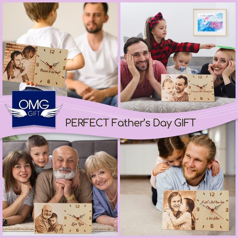 Father's Day Personalized Wood-Burned Desk Clock for Dad