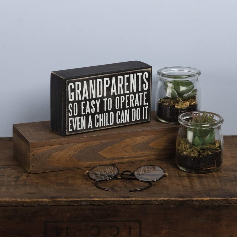 Grandparents Box Sign, Classic Black and White, 6x3.5 Inches