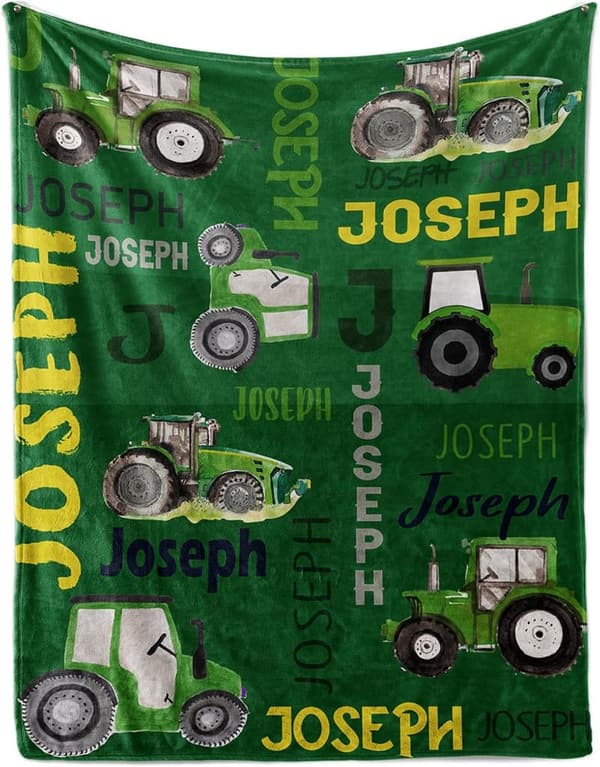 Custom Farm Tractor Blanket for Kids - Soft Plush Flannel