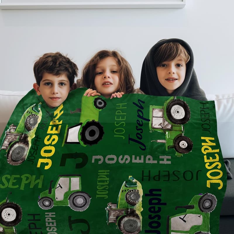 Custom Farm Tractor Blanket for Kids - Soft Plush Flannel