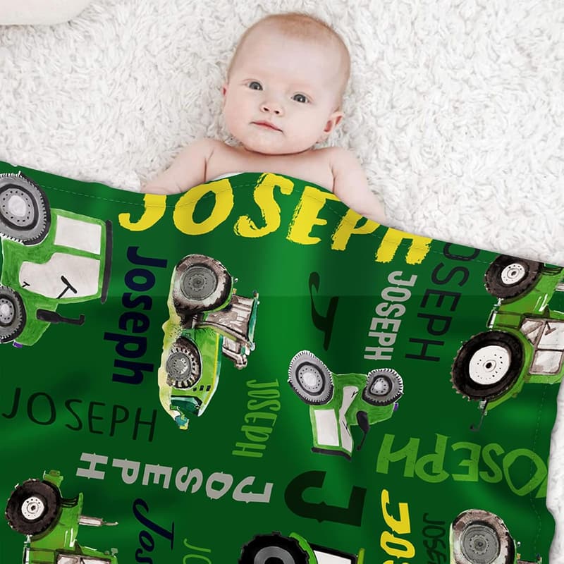 Custom Farm Tractor Blanket for Kids - Soft Plush Flannel