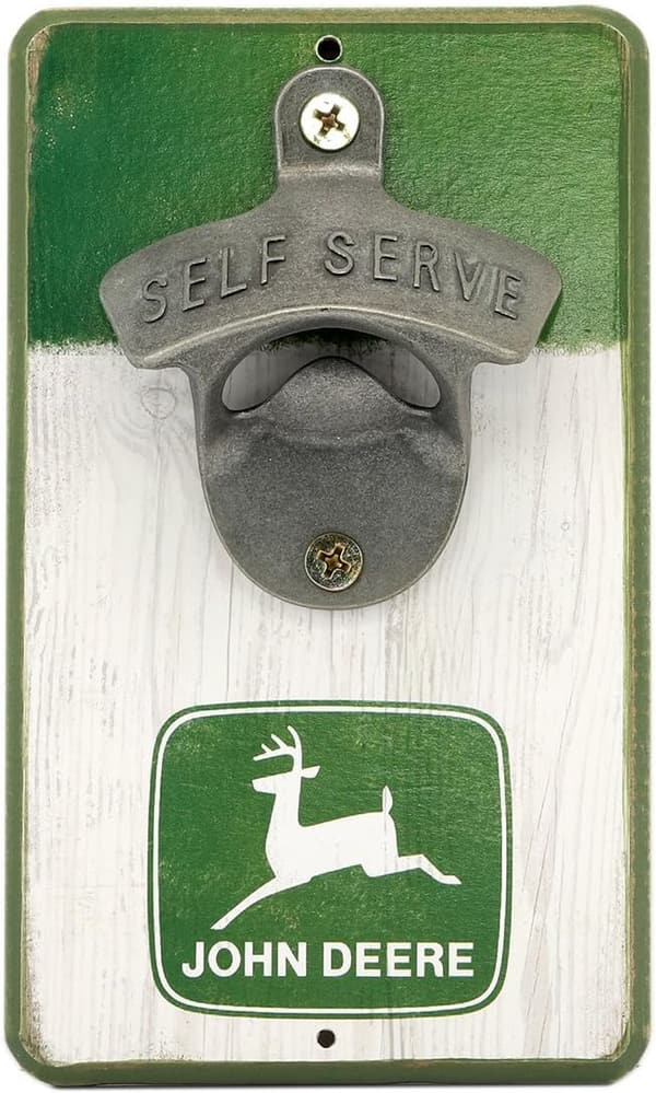 Vintage John Deere Wall Bottle Opener - Wood & Cast Metal Gift